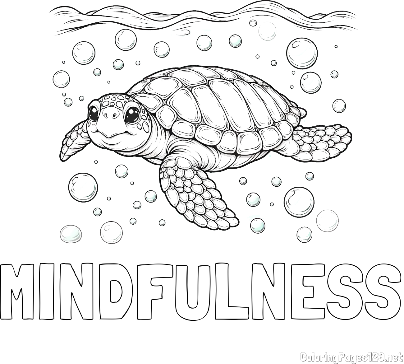 MINDFULNESS Coloring Page and Coloring Page of a Sea Turtle Swimming in the Ocean