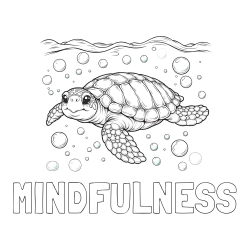 Online Created Coloring Page - MINDFULNESS Coloring Page and Coloring Page of a Sea Turtle Swimming in the Ocean