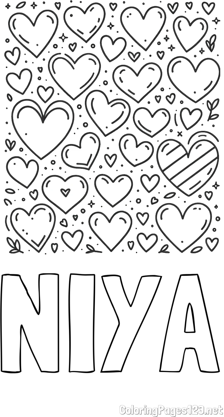 NIYA Coloring Page and Children's Coloring Page of Many Hearts
