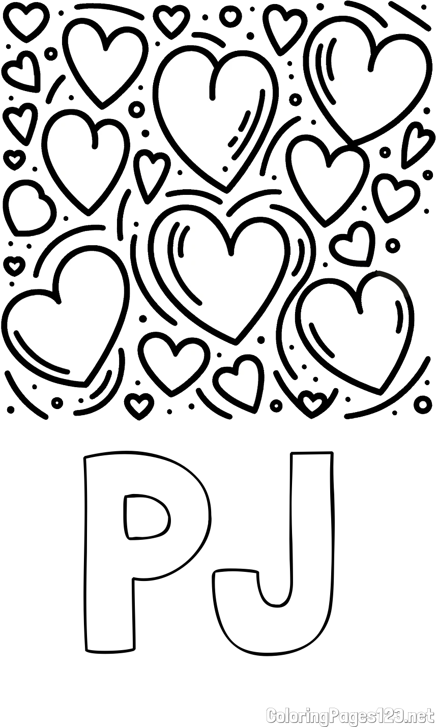 PJ Coloring Page and Free Printable Coloring Page of Hearts