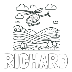 Online Created Coloring Page - RICHARD Coloring Page and Easy Coloring Page of a Flying Helicopter