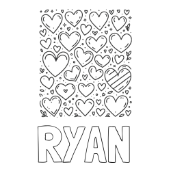 Online Created Coloring Page - RYAN Coloring Page and Children's Coloring Page of Many Hearts