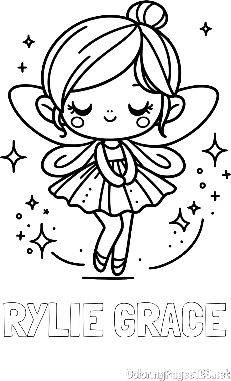 RYLIE GRACE Coloring Page and Children's Coloring Page of a Magical Fairy