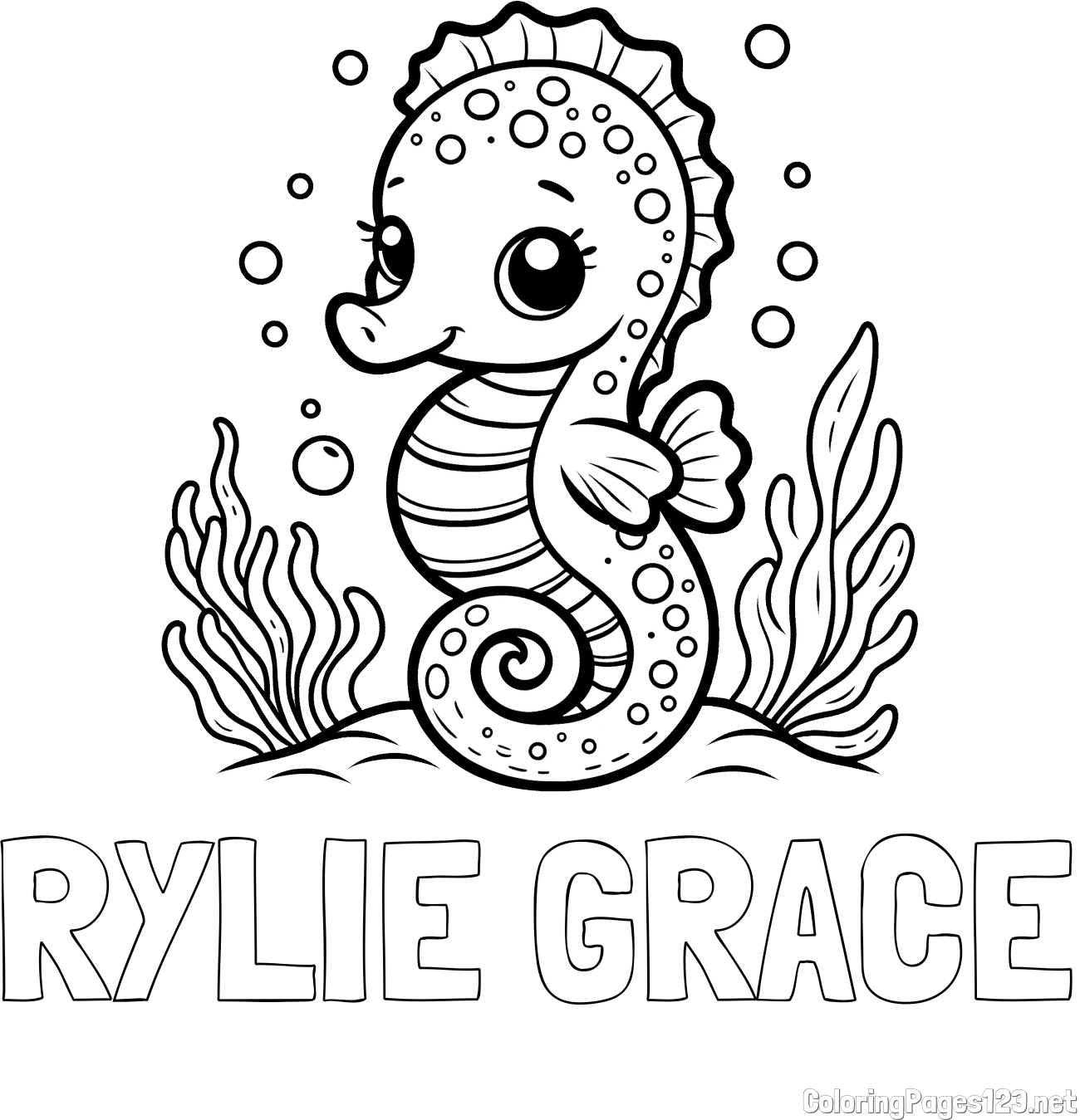 RYLIE GRACE Coloring Page and Cute Seahorse Coloring Page