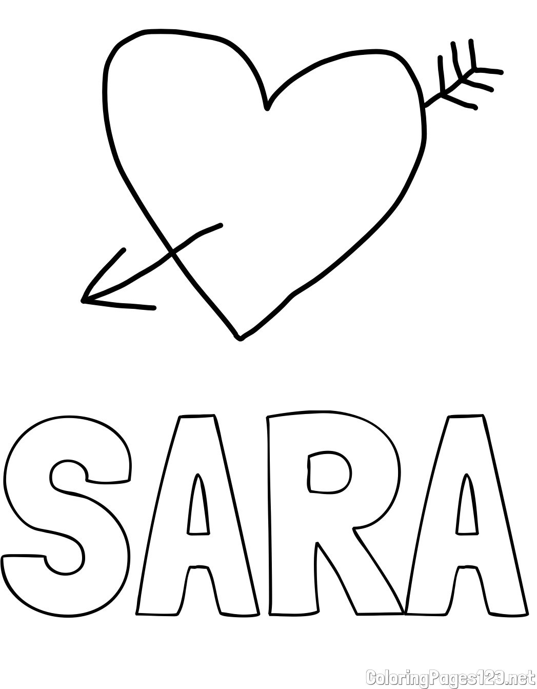 SARA Coloring Page and Heart Pierced by an Arrow Coloring Page