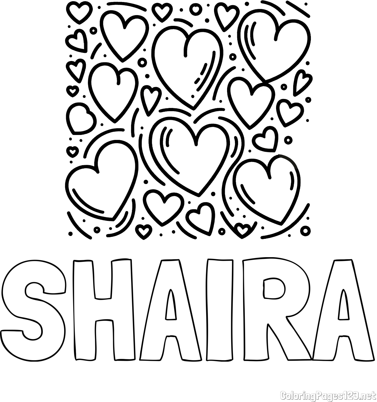 SHAIRA Coloring Page and Free Printable Coloring Page of Hearts