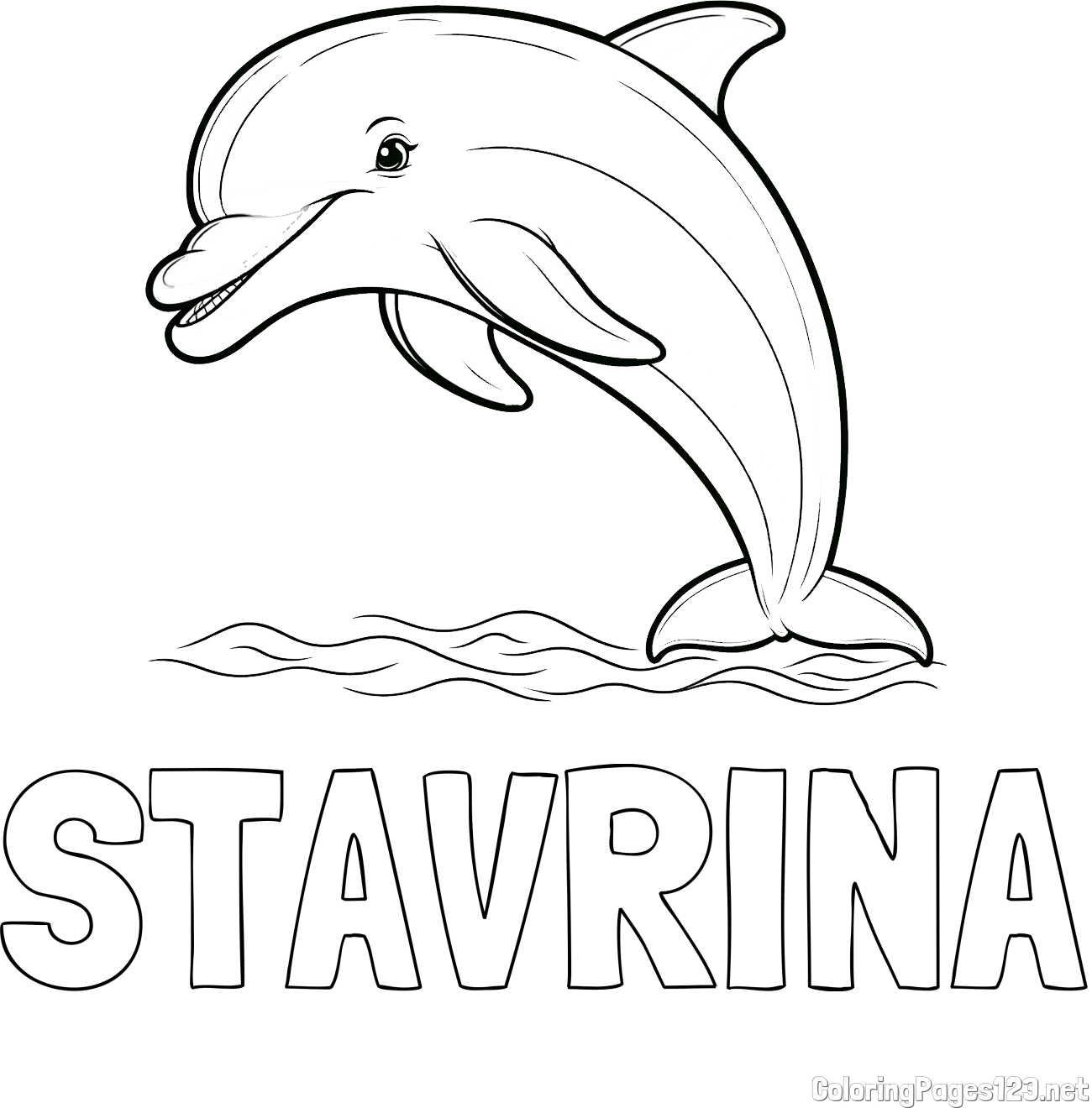 STAVRINA Coloring Page and Children's Coloring Page of a Smiling Dolphin Jumping