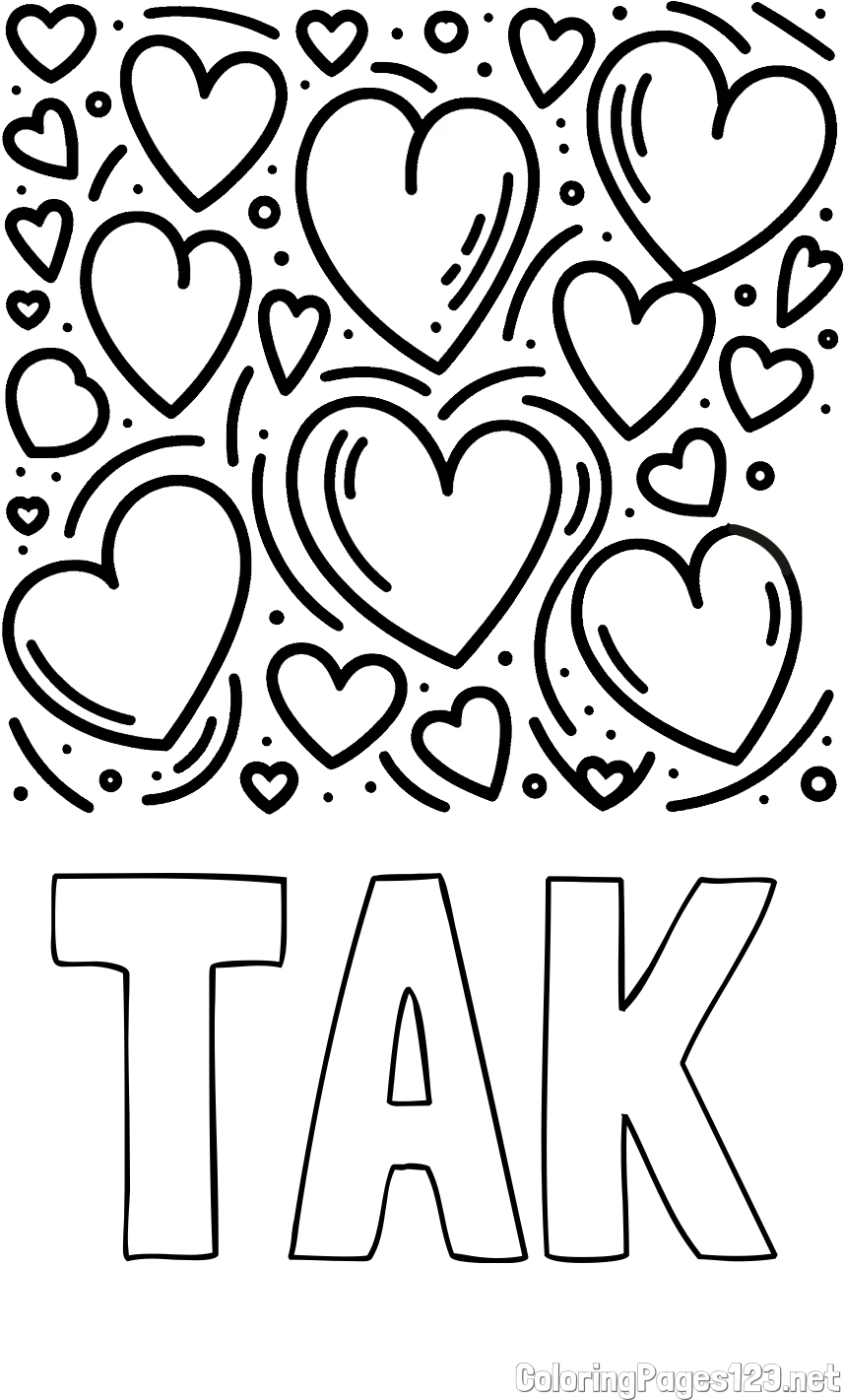 TAK Coloring Page and Free Printable Coloring Page of Hearts