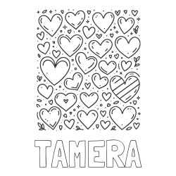TAMERA Coloring Page and Children's Coloring Page of Many Hearts