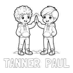 Online Created Coloring Page - TANNER  PAUL Coloring Page and Coloring Page of Two Boys Giving High Five (Best Friends Forever)