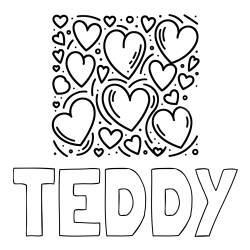 TEDDY Coloring Page and Free Printable Coloring Page of Hearts