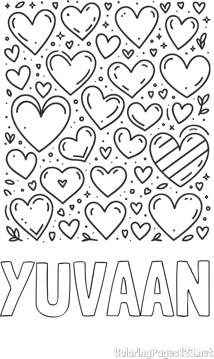 YUVAAN Coloring Page and Children's Coloring Page of Many Hearts