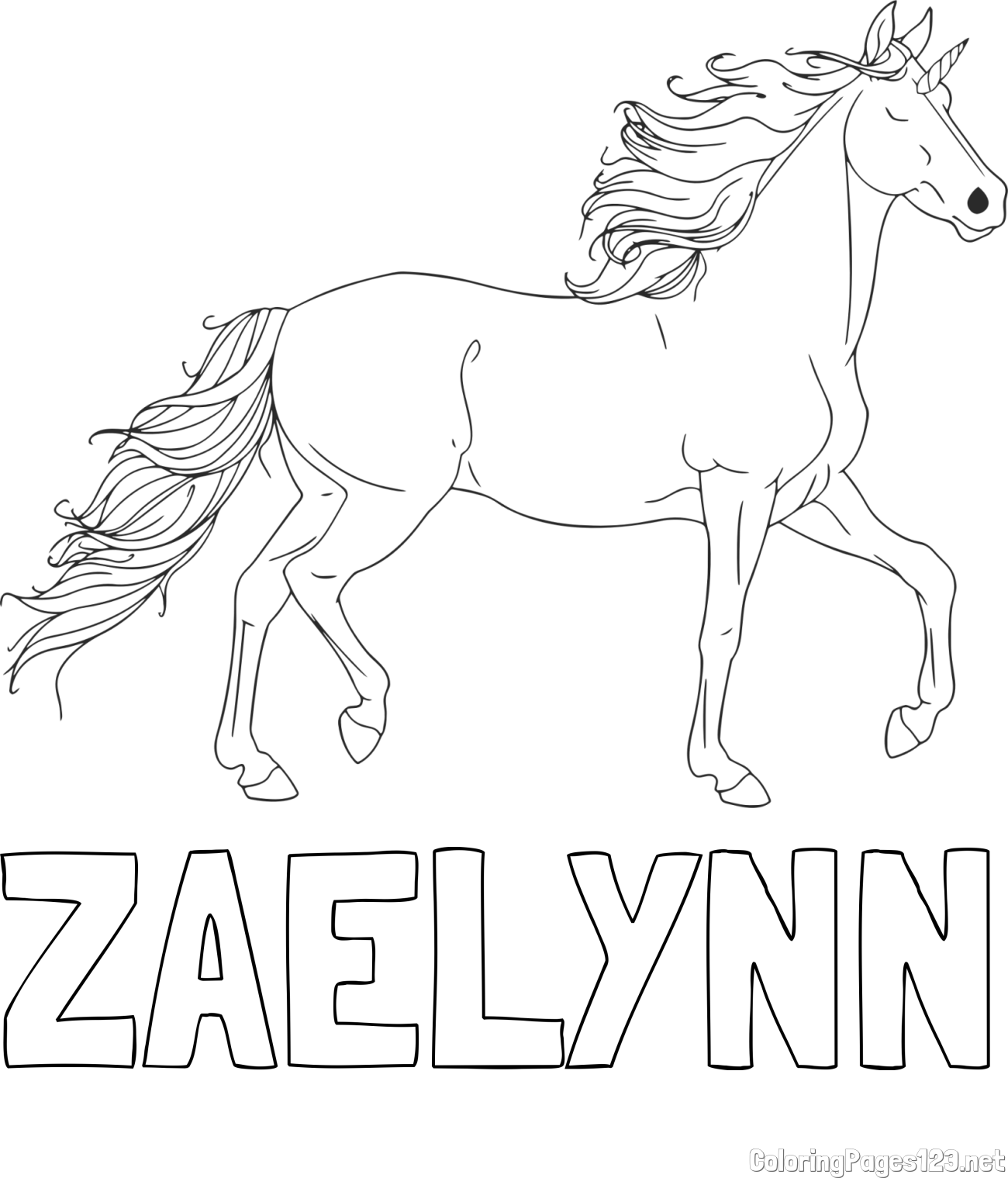 ZAELYNN Coloring Page and Beautiful Unicorn Coloring Page