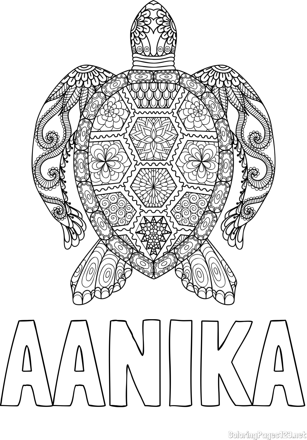AANIKA Coloring Page and Sea Turtle Mandala Coloring Page