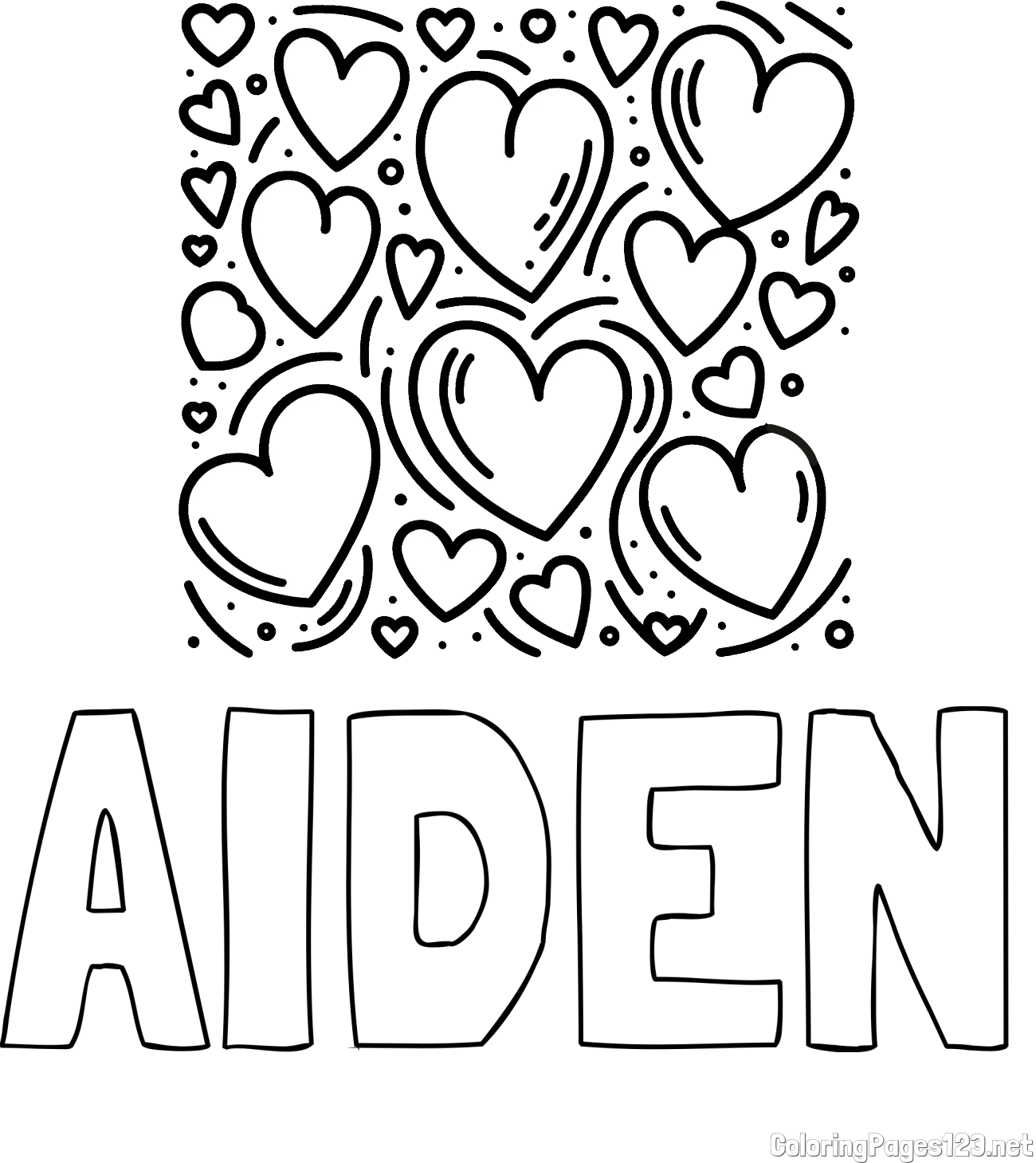 AIDEN Coloring Page and Free Printable Coloring Page of Hearts