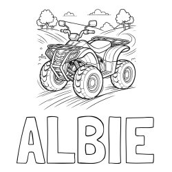 Online Created Coloring Page - ALBIE Coloring Page and Four-Wheeler in Nature Coloring Page