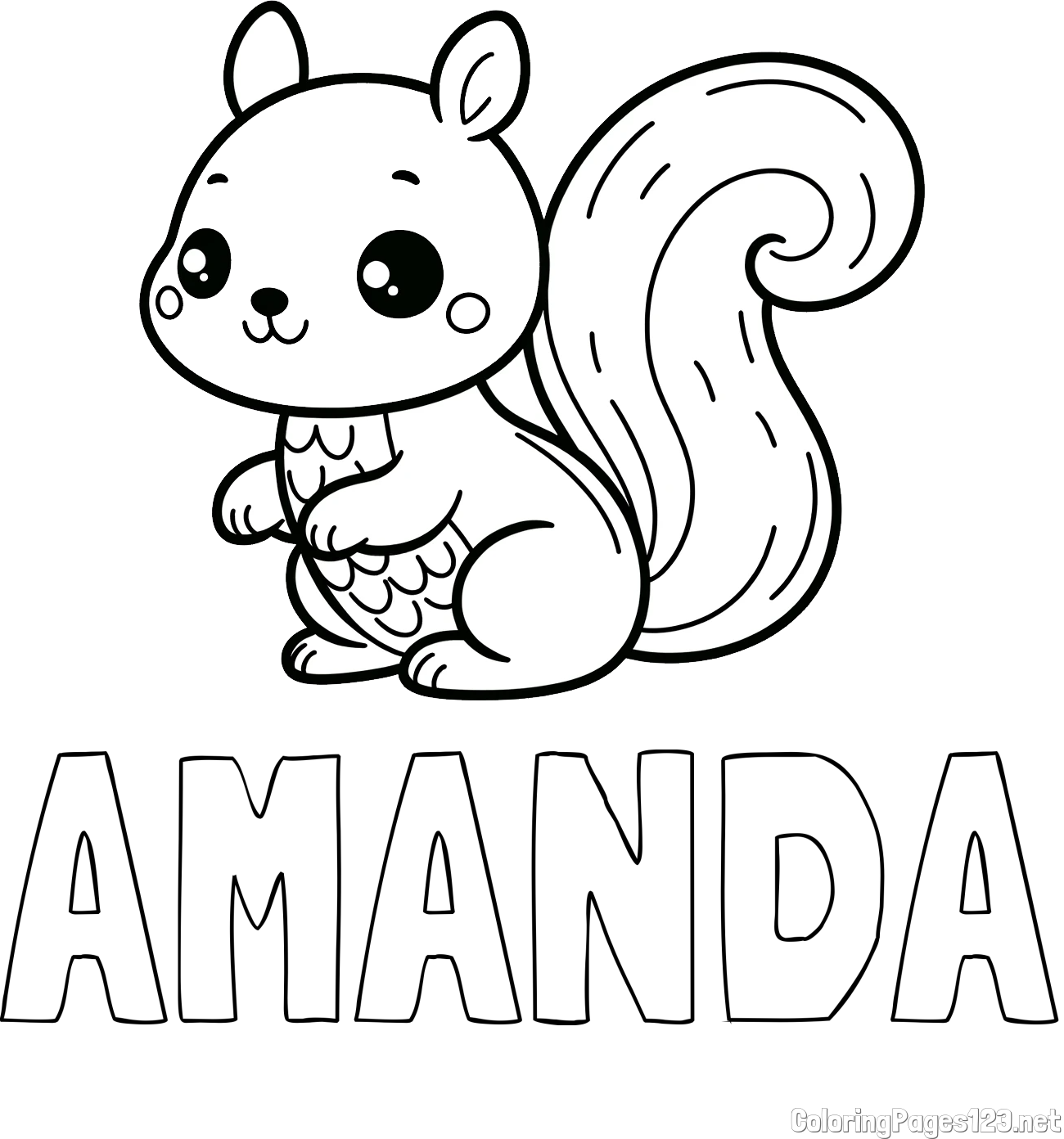 AMANDA Coloring Page and Simple Coloring Page of a Squirrel