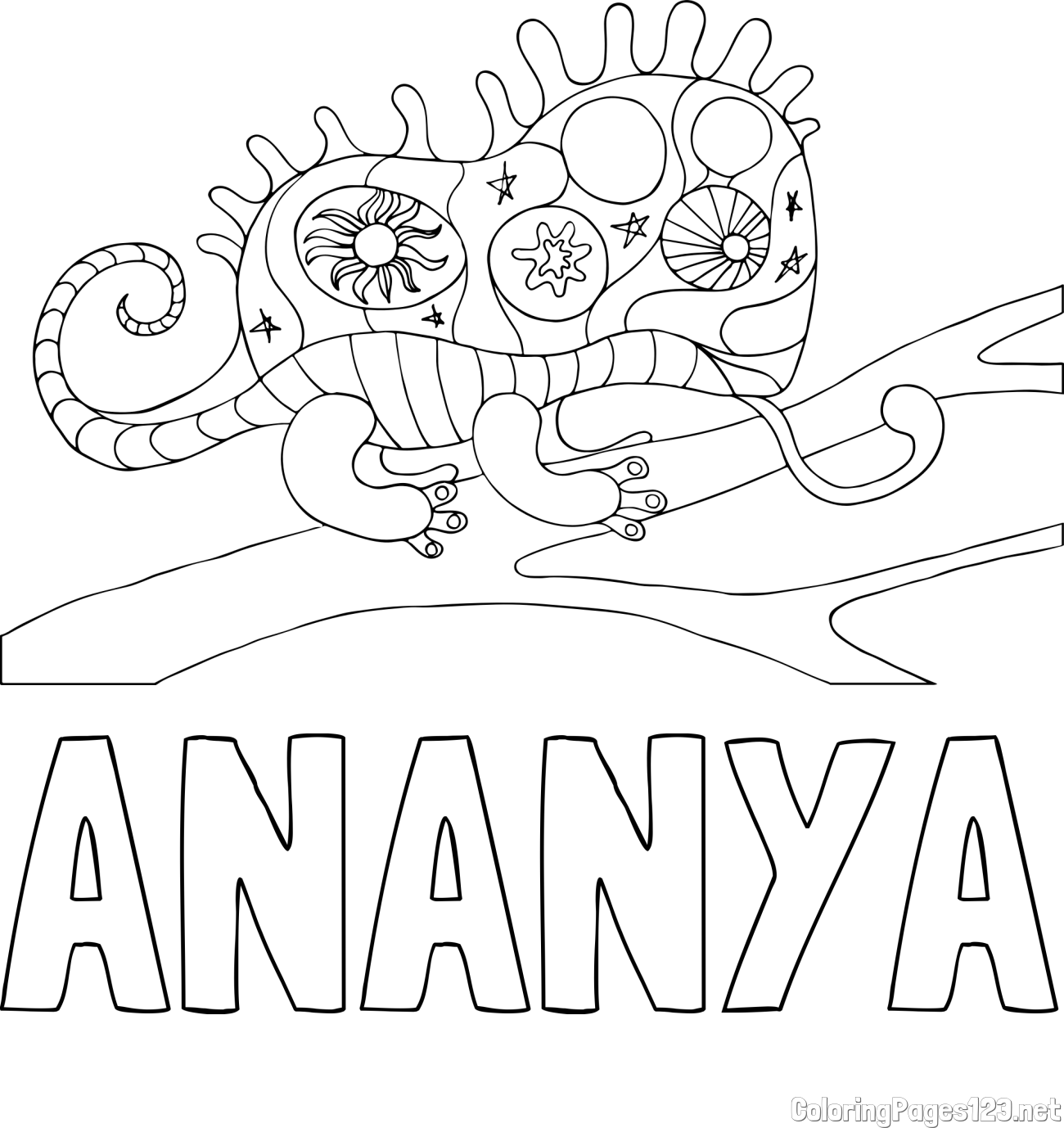 ANANYA Coloring Page and Chameleon Mandala Coloring Page