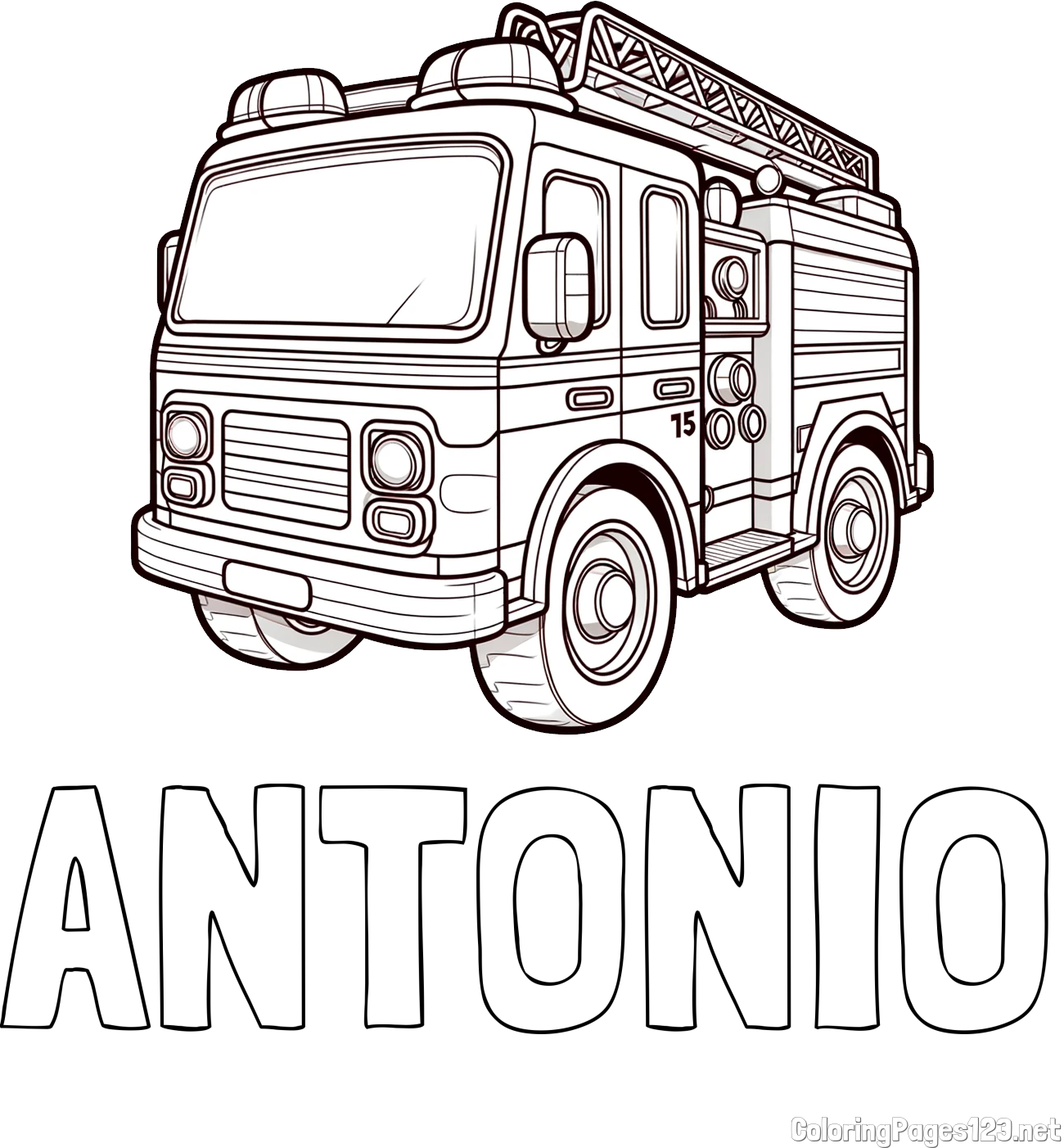 ANTONIO Coloring Page and Free Coloring Page of a Fire Truck