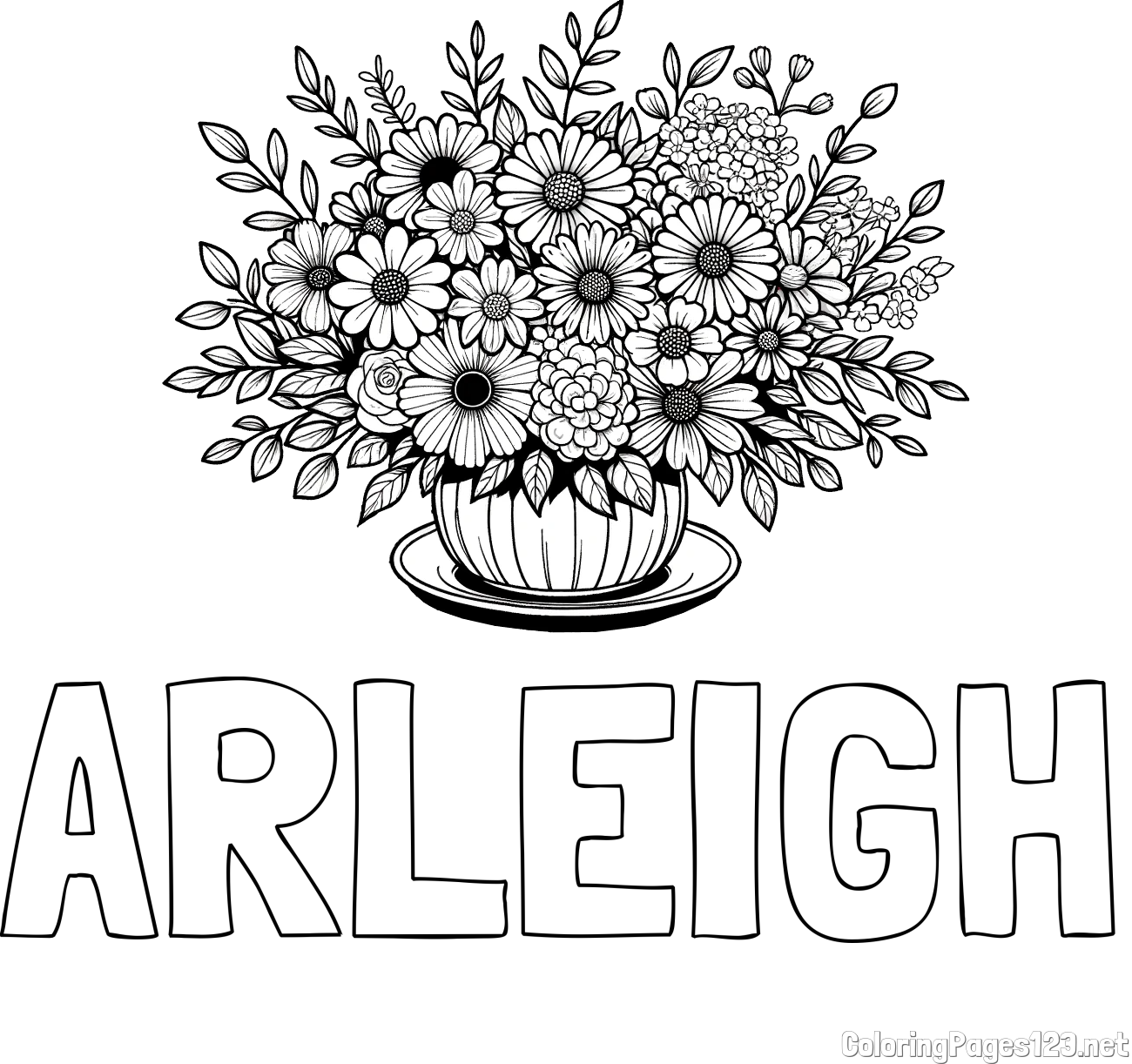 ARLEIGH Coloring Page and Beautiful Bouquet of Flowers Coloring Page