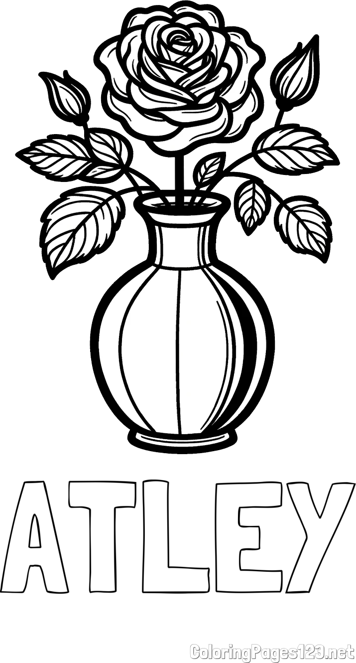 ATLEY Coloring Page and Roses in a Vase Coloring Page