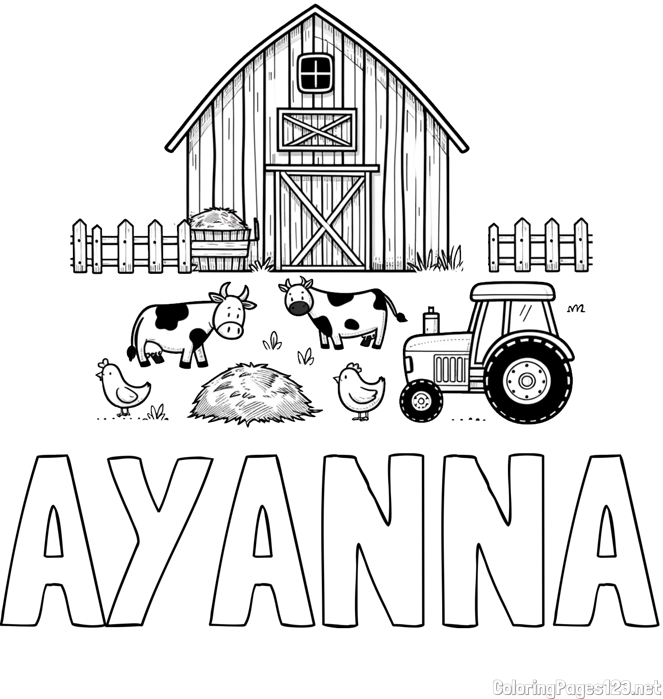 AYANNA Coloring Page and Kids Farm Coloring Page