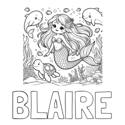 Online Created Coloring Page - BLAIRE Coloring Page and Coloring Page of a Cute Mermaid with Friends