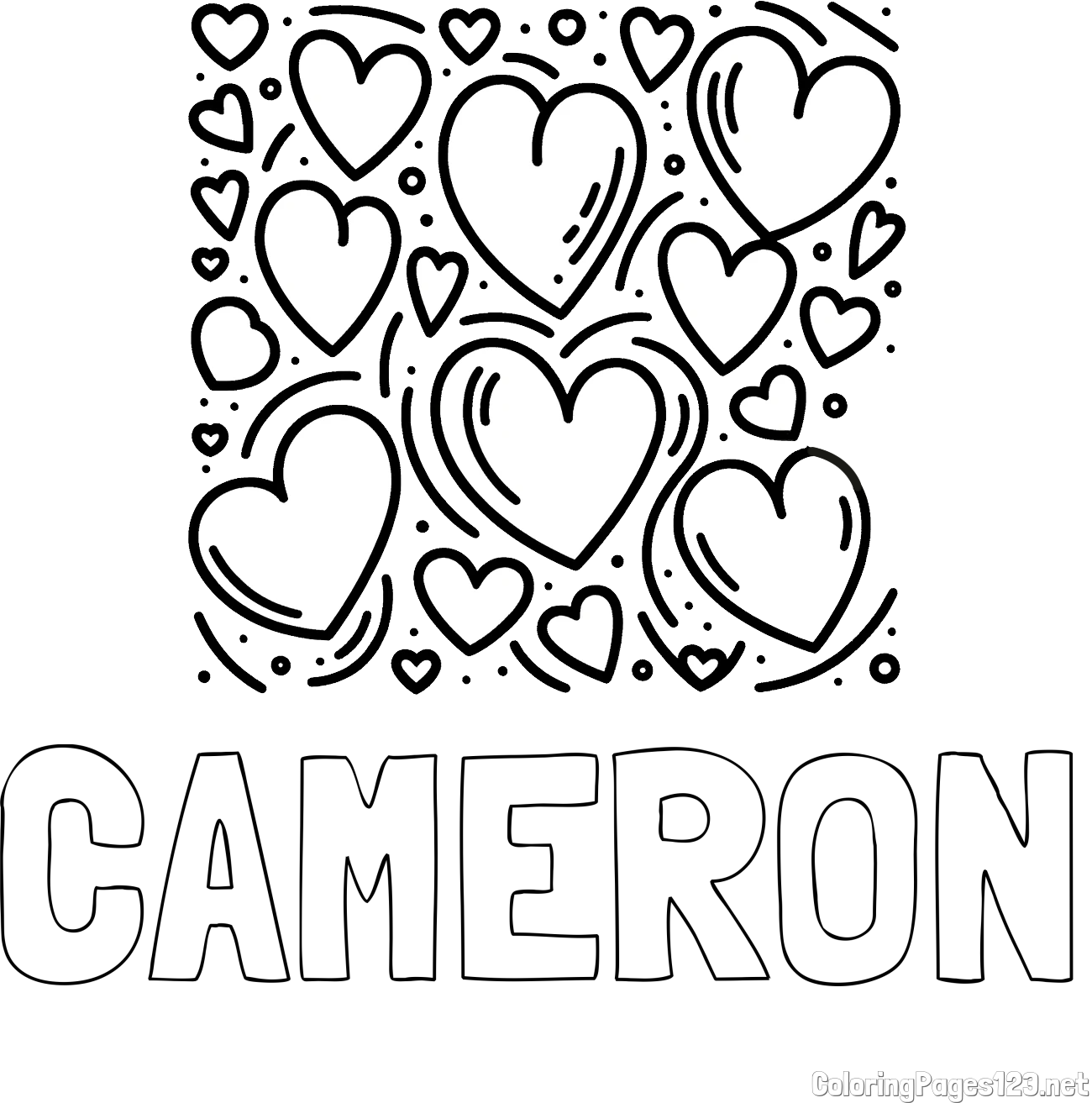 CAMERON Coloring Page and Free Printable Coloring Page of Hearts