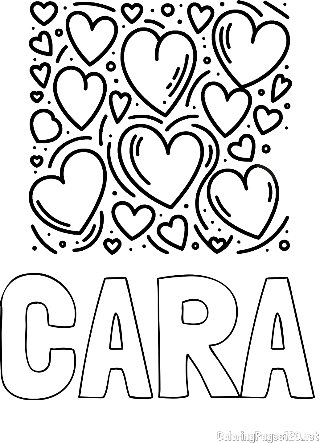 CARA Coloring Page and Free Printable Coloring Page of Hearts