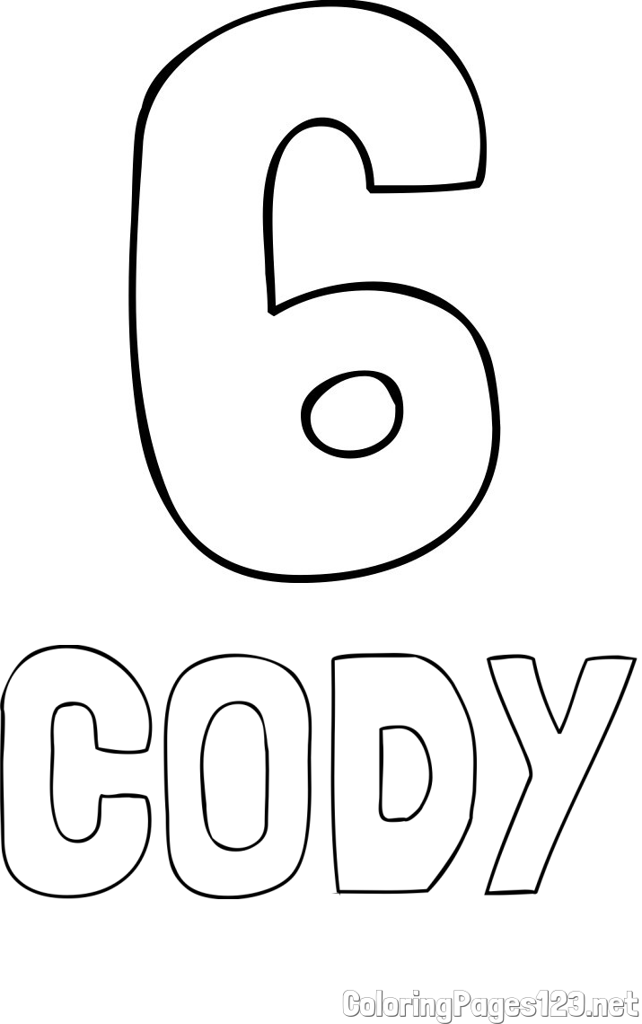 CODY Coloring Page and Coloring Page of Number Six (6)