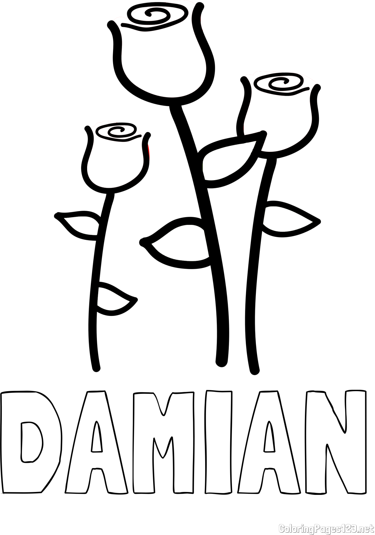 DAMIAN Coloring Page and Three Roses Coloring Page