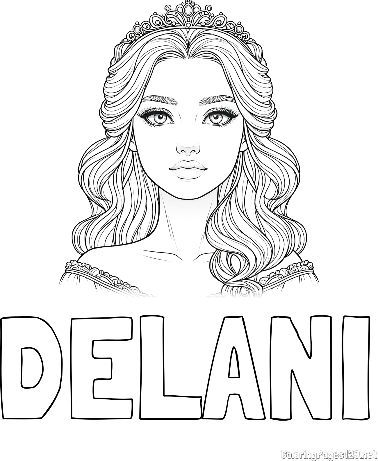 DELANI Coloring Page and Coloring Page of a Gorgeously Beautiful Princess
