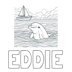 Online Created Coloring Page - EDDIE Coloring Page and Coloring Page of a Dolphin in the Sea and a Sailboat