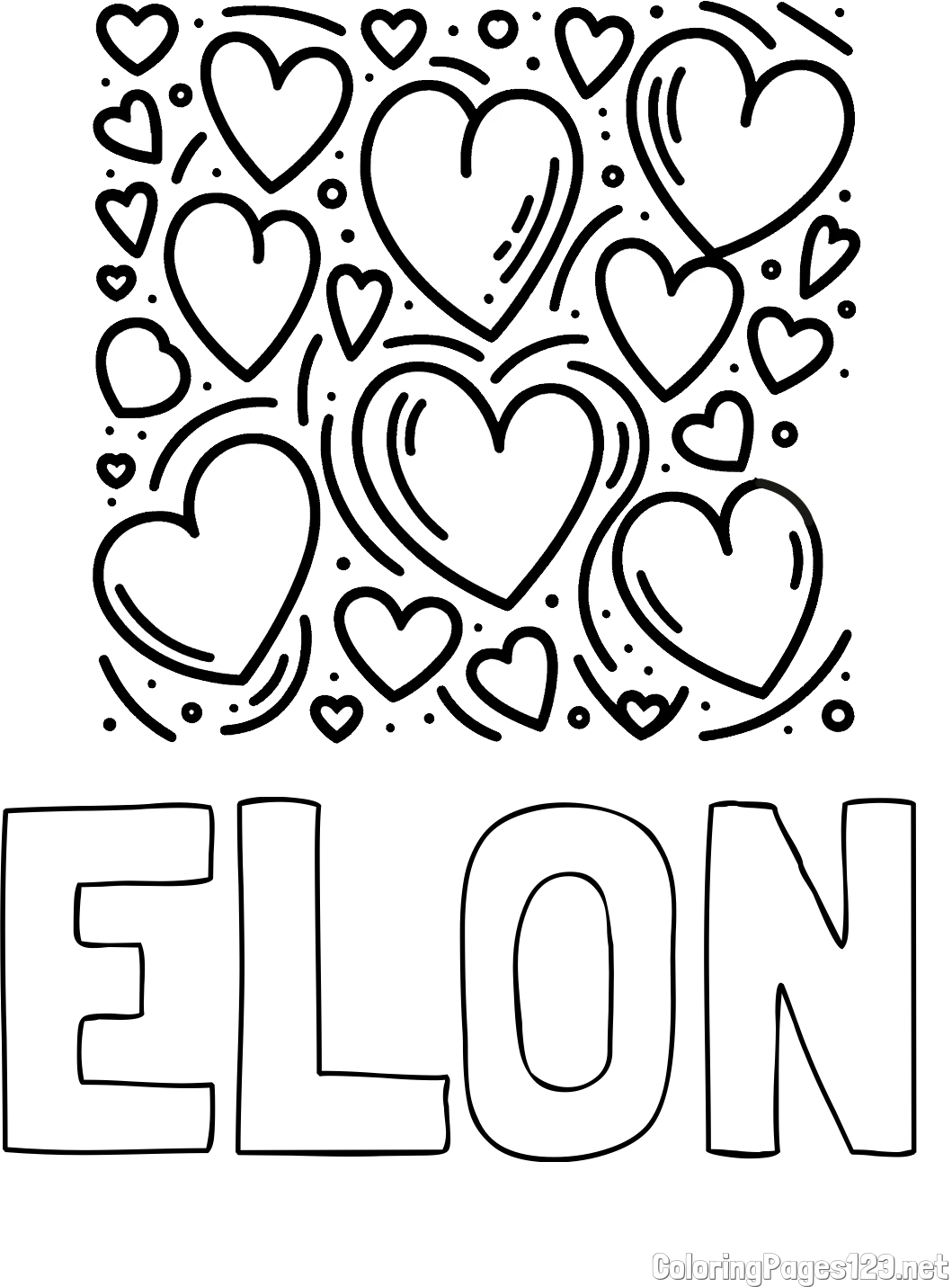 ELON Coloring Page and Free Printable Coloring Page of Hearts