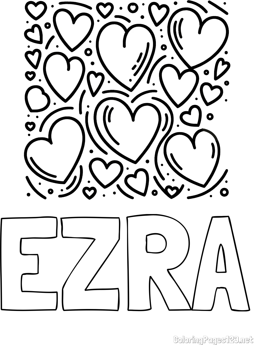 EZRA Coloring Page and Free Printable Coloring Page of Hearts
