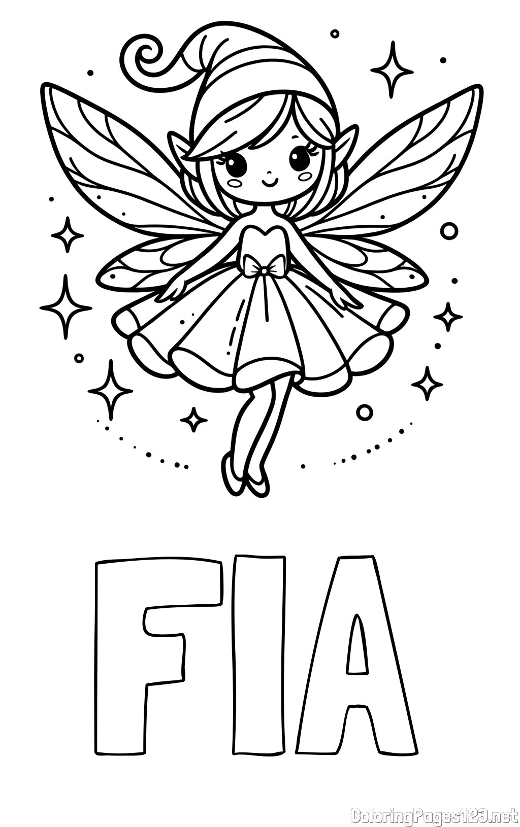 FIA Coloring Page and Children's Coloring Page of a Wonderful Fairy