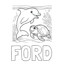 Online Created Coloring Page - FORD Coloring Page and Coloring Book of a Cute Dolphin with a Turtle in the Sea