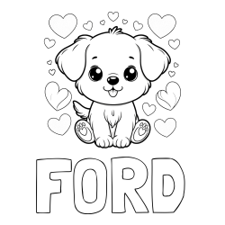 Online Created Coloring Page - FORD Coloring Page and Coloring Page of a Cute Dog and Hearts