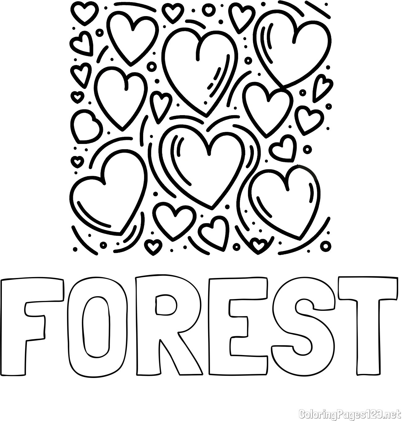 FOREST Coloring Page and Free Printable Coloring Page of Hearts