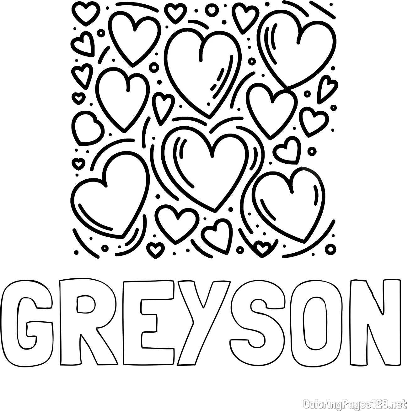 GREYSON Coloring Page and Free Printable Coloring Page of Hearts
