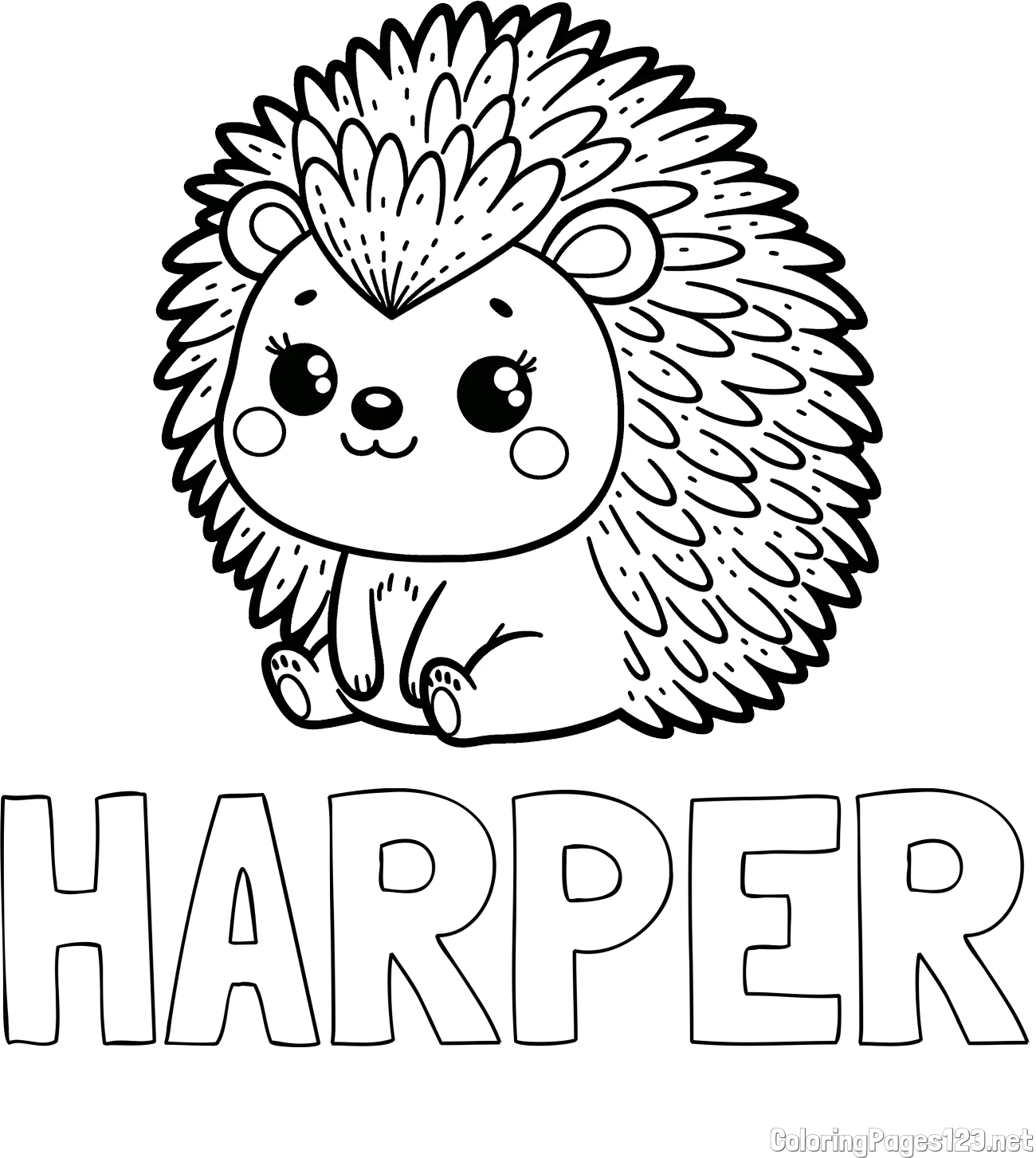 HARPER Coloring Page and Cute Hedgehog Coloring Page