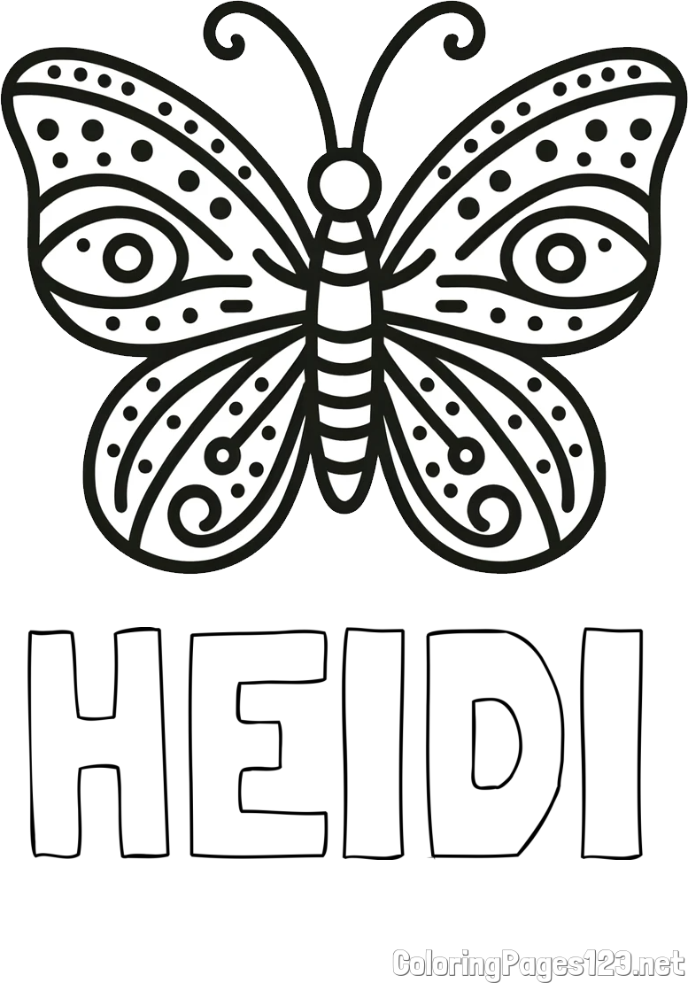 HEIDI Coloring Page and Butterfly Coloring Page (Simple)