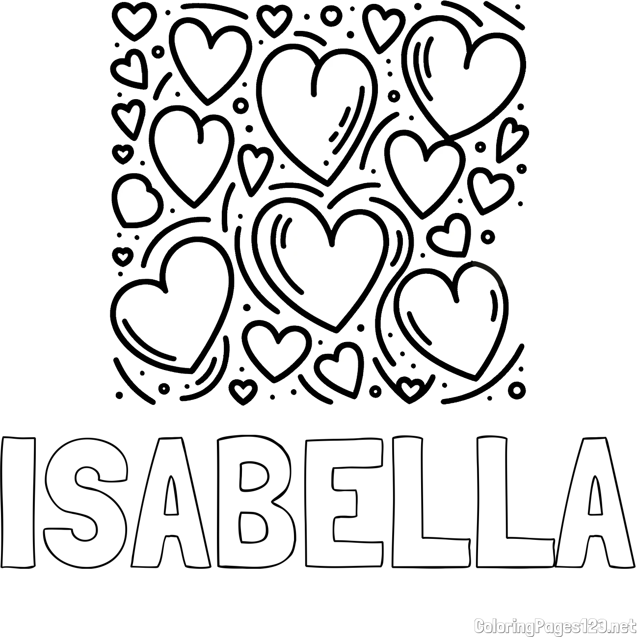 ISABELLA Coloring Page and Free Printable Coloring Page of Hearts