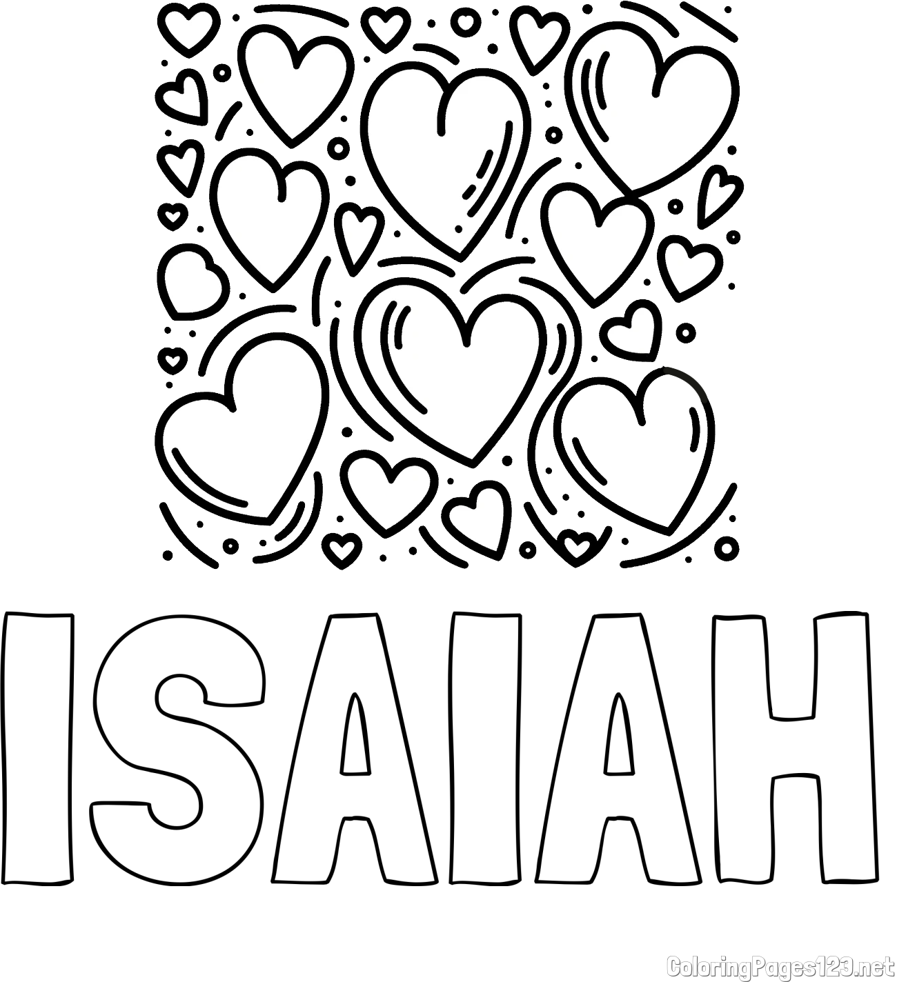 ISAIAH Coloring Page and Free Printable Coloring Page of Hearts