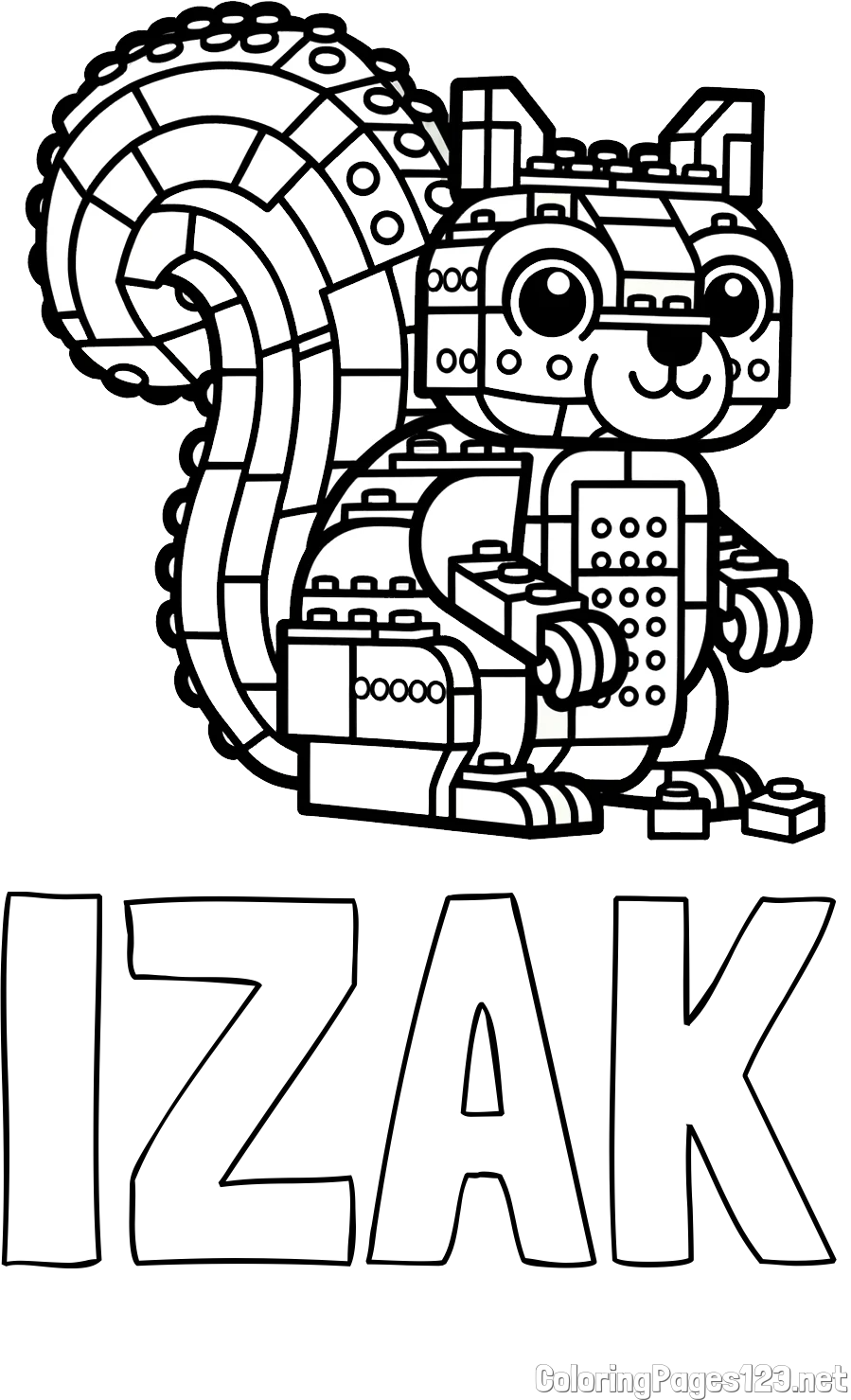 IZAK Coloring Page and LEGO Squirrel Coloring Page