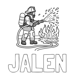 Online Created Coloring Page - JALEN Coloring Page and A coloring page of a firefighter and a big fire