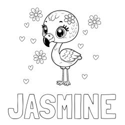 Online Created Coloring Page - JASMINE Coloring Page and Coloring Page of a Cute Flamingo with Flowers