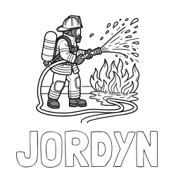 Online Created Coloring Page - JORDYN Coloring Page and A coloring page of a firefighter and a big fire