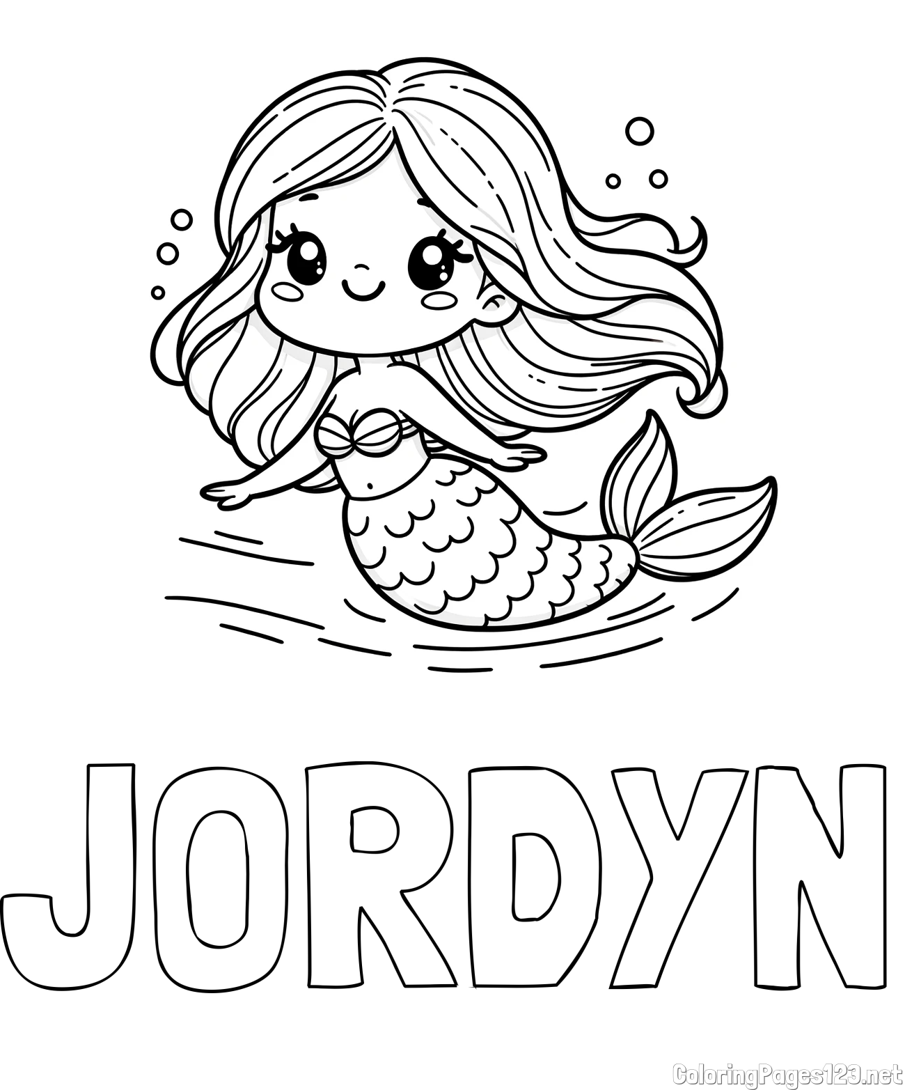 JORDYN Coloring Page and Coloring Page of a Cute Mermaid