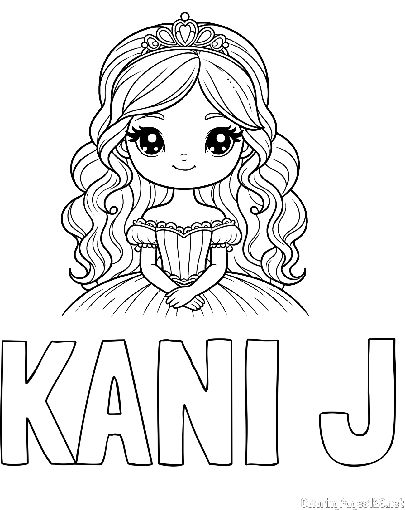 KANI J Coloring Page and Coloring Page of a Cute Princess with Big Eyes